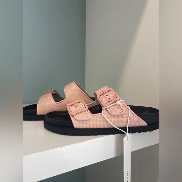 1774 BIRKENSTOCK Arizona Raffia Luxe Slide Sandal Chintz Rose Pink New NWT - Picture 14 of 17